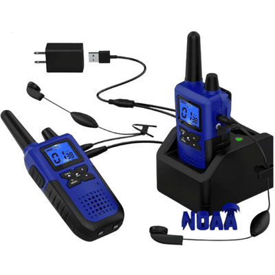 Topsung Rechargeable Walkie Talkies Long Range for Adults in blue with a charging station