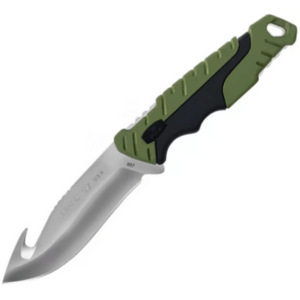 Buck Pursuit Fixed-Blade Knife with Gut-Hook with a navy green handle