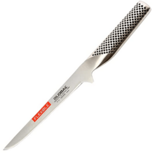 Global Cromova G-21 Flexible Boning Knife with a stainless steel blade and handle