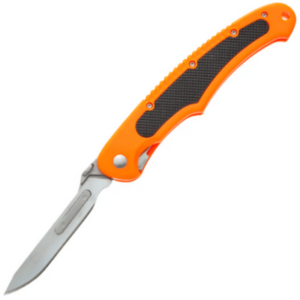 Havalon Piranta-Bolt Hunting and Skinning Knife with an orange and black handle